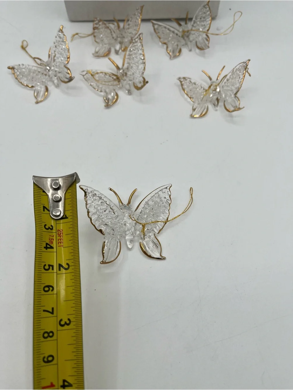 Clear Glass Butterfly Ornaments with Gold Trim set of 6